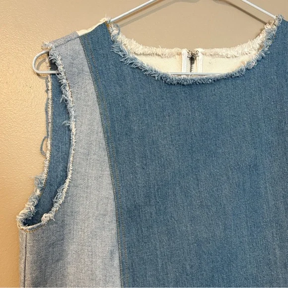 SEA new york distressed raw denim zip up sleeveless cami frayed hem - Picture 2 of 9